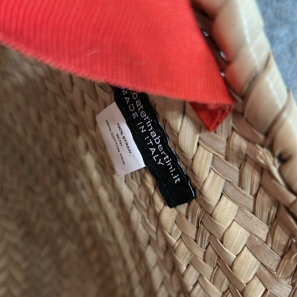 Straw Tote Bag with Red Handles - Picture 2 of 5